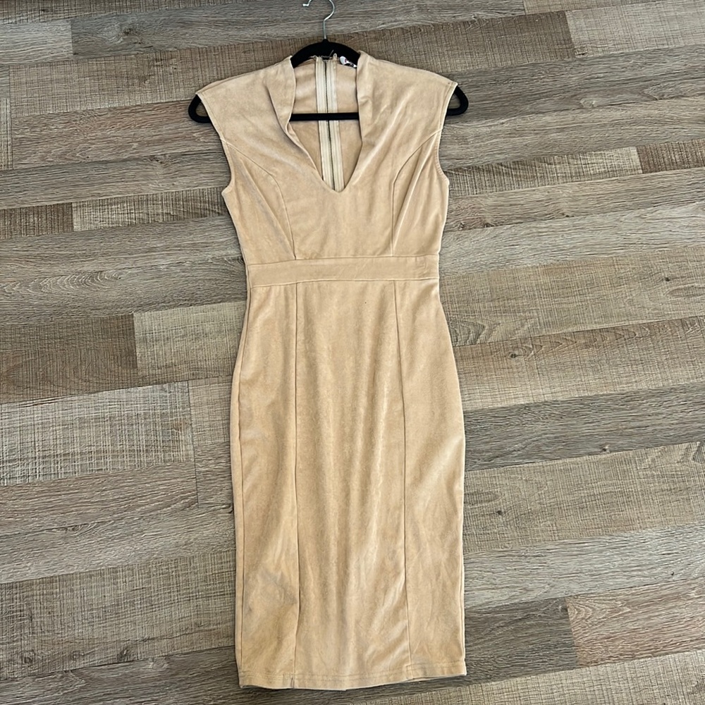 Madrag Tan Velvet Feel Bodycon Midi Dress